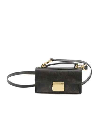 Golden Goose Small Venezia Bag In Black Distressed Leather With Gold Details In Black