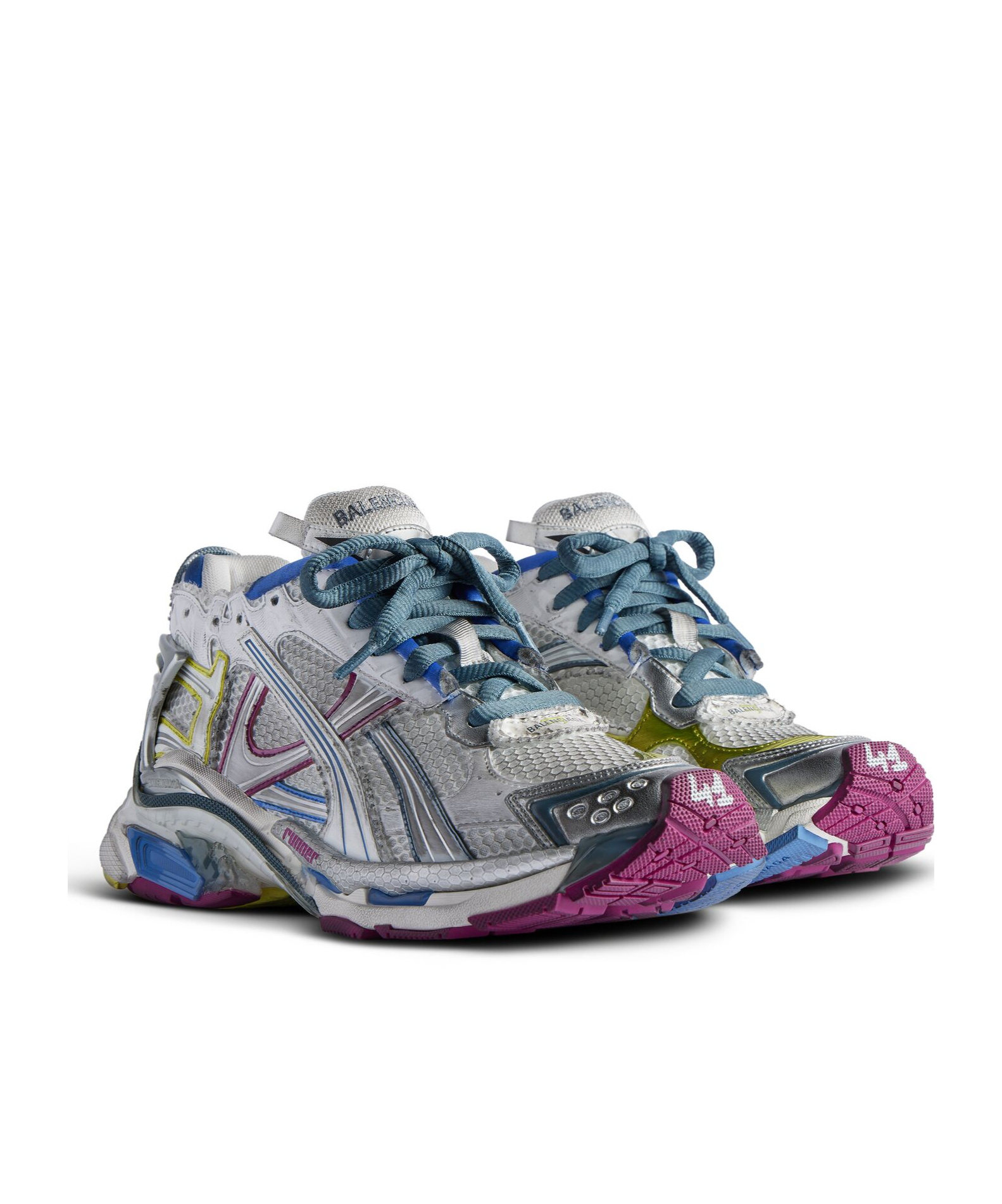 BALENCIAGA WOMEN'S RUNNER TRAINERS IN WHITE/BLUE/PURPLE/YELLOW