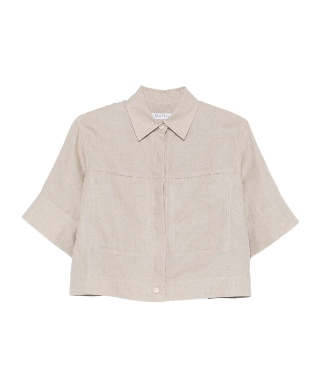 Max Mara Linen Shirt With Cropped Length And Collar In Nude