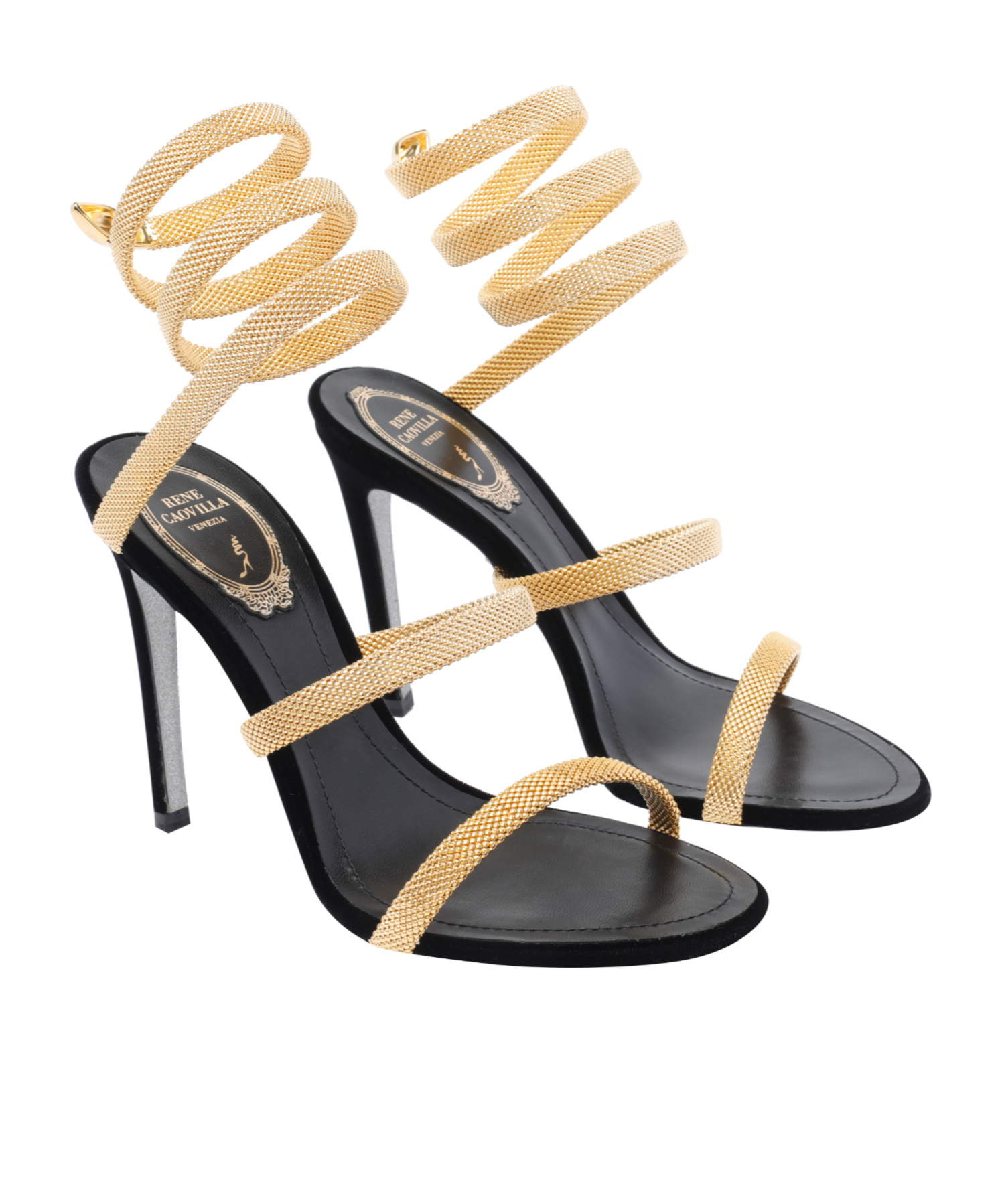 René Caovilla Trigold Cleo Black-gold Sandal 105