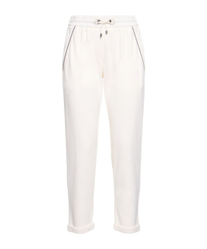Brunello Cucinelli White Stretch Fleece Monili Track Trousers