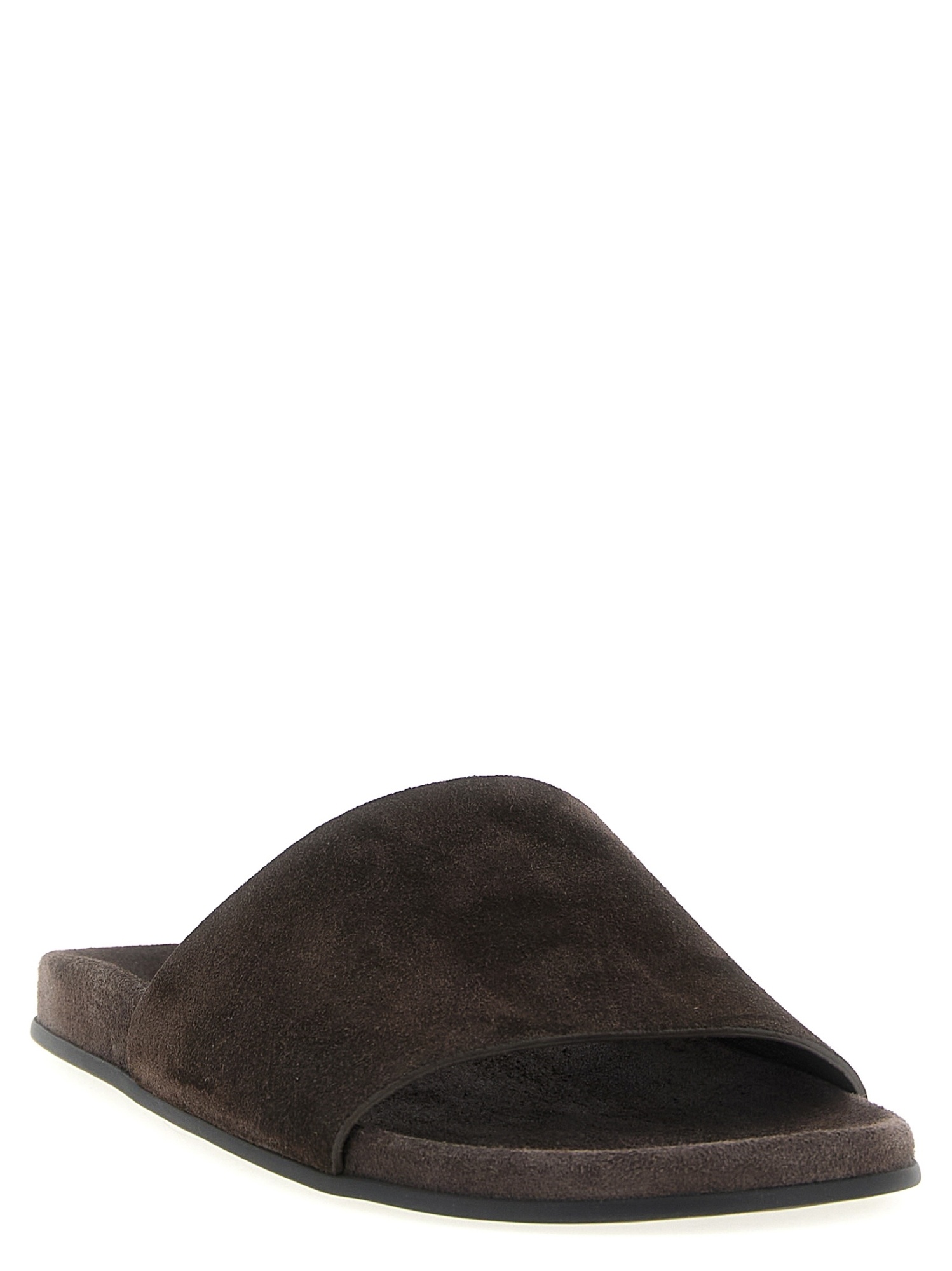 The Row Round Toe Slippers In Brown