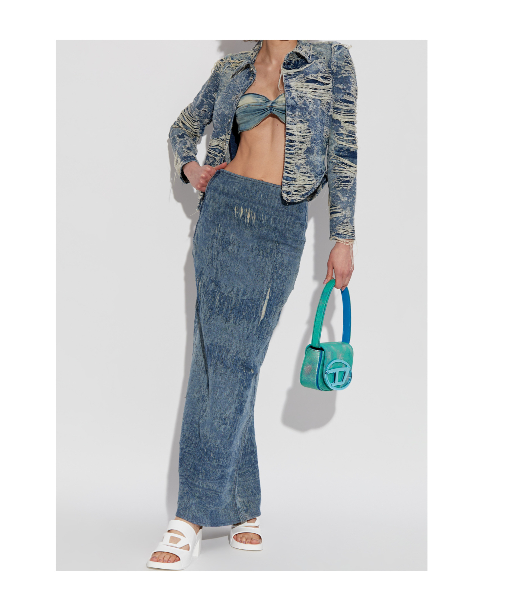 Diesel Denim Top With Zip Pocket Detailing In Gray