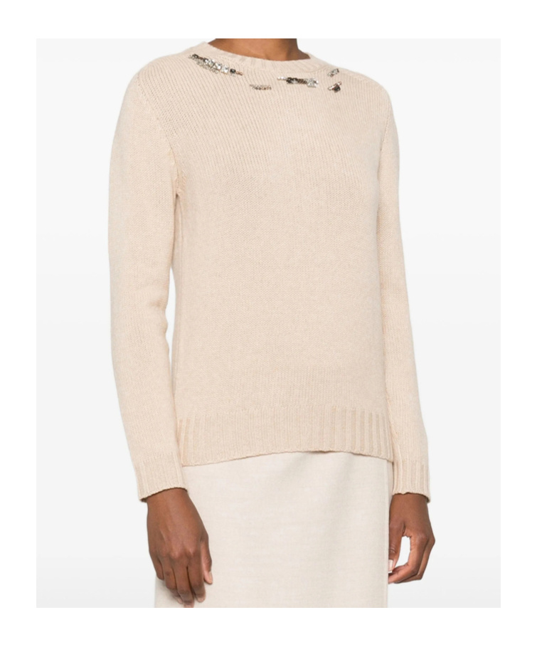 Fabiana Filippi Long-sleeved Crew Neck Pullover In Brown