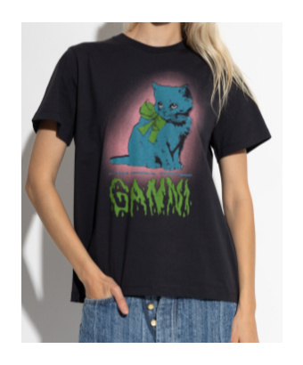 Ganni Women Basic Cotton Jersey Neon Kitty T-shirt In Black
