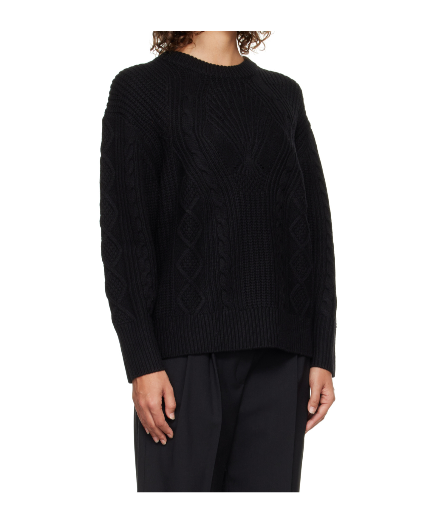 Loulou De Saison Silva Cable Knit Sweater In Black