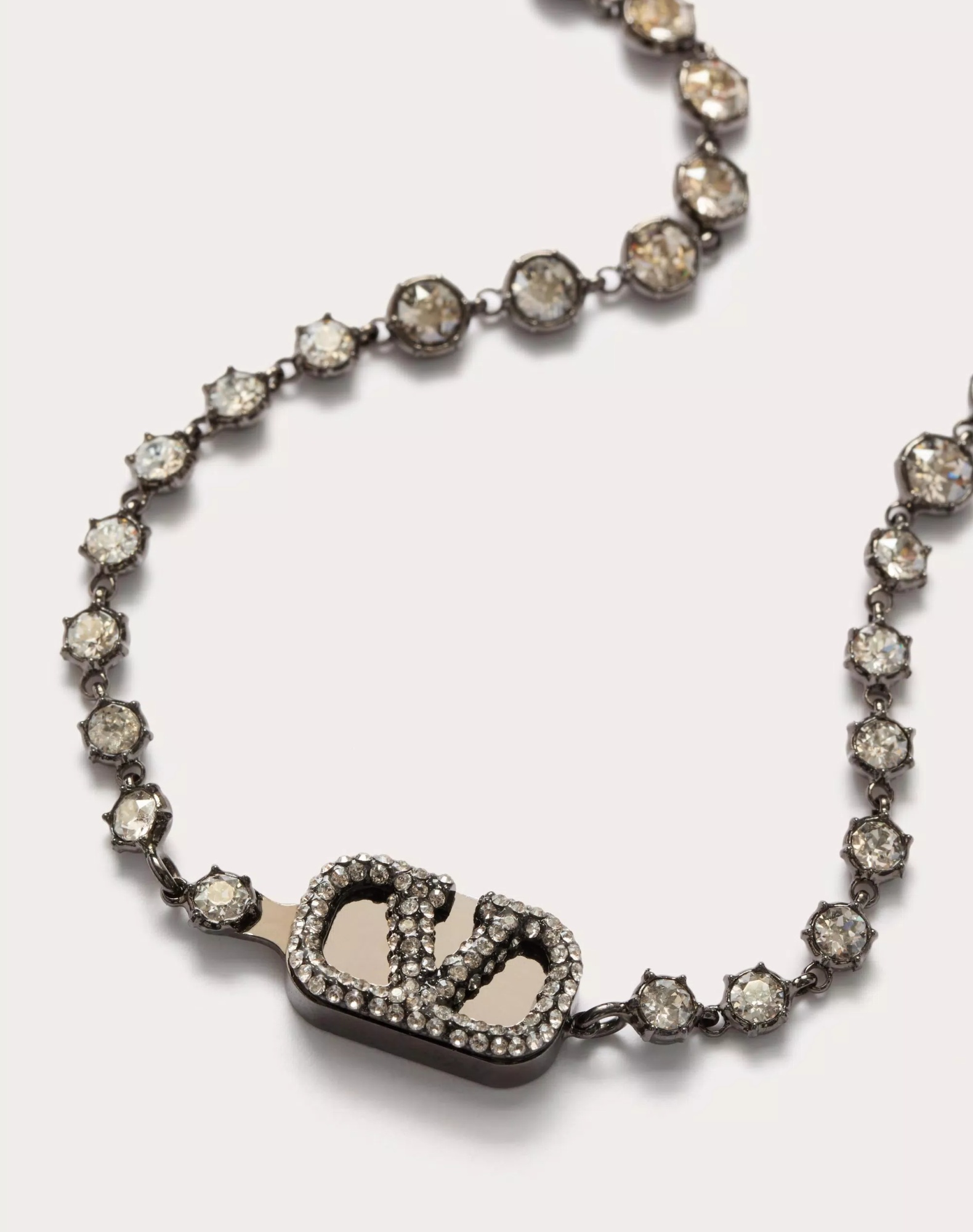 Valentino Vlogo Crystal Necklace In Gray