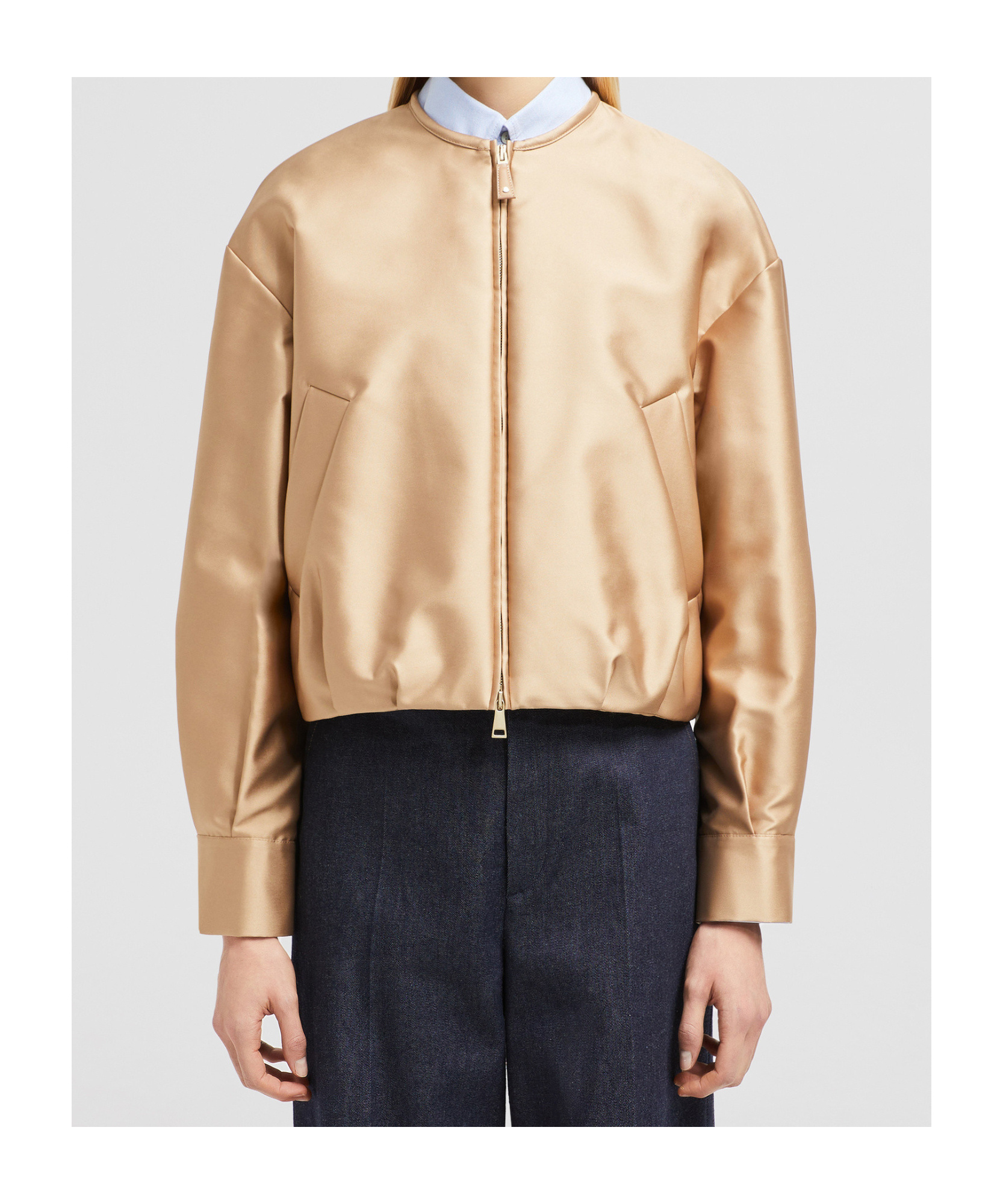 Shop Moncler Maupa Duchesse Down Bomber Jacket In Nude