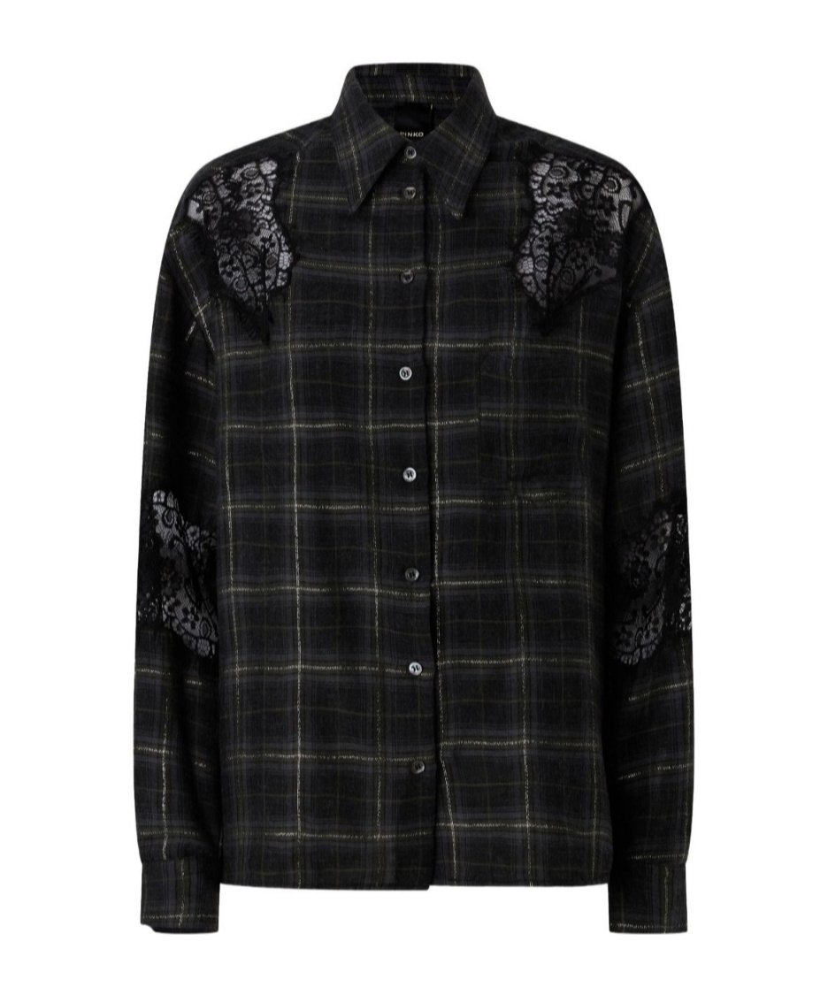 Pinko Lace Check-pattern Shirts In Black