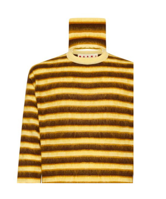 Marni Striped Roll-neck Knitted Jumper In Brown