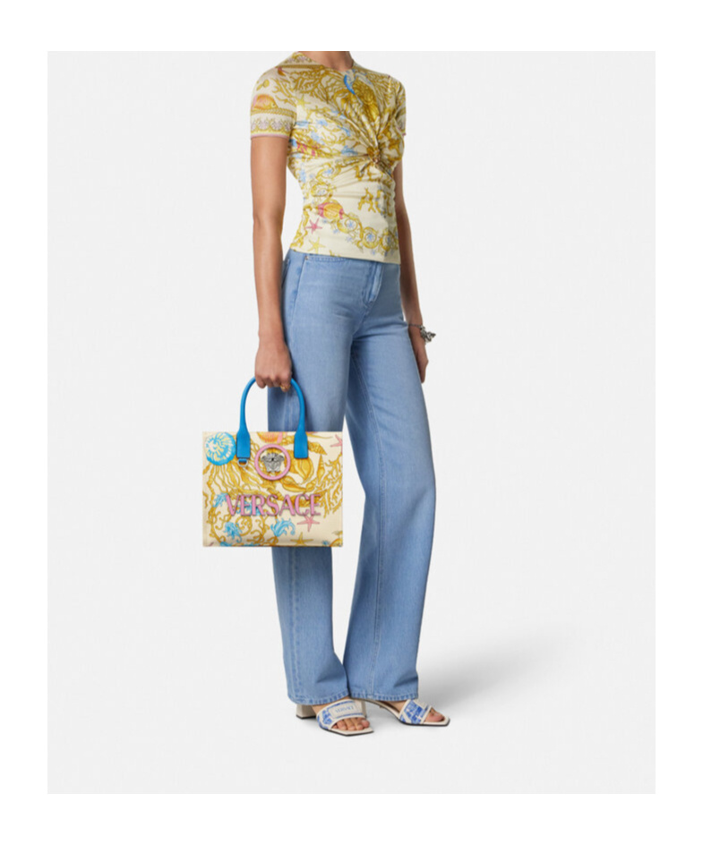 Versace Underwater Barocco Canvas Tote Bag