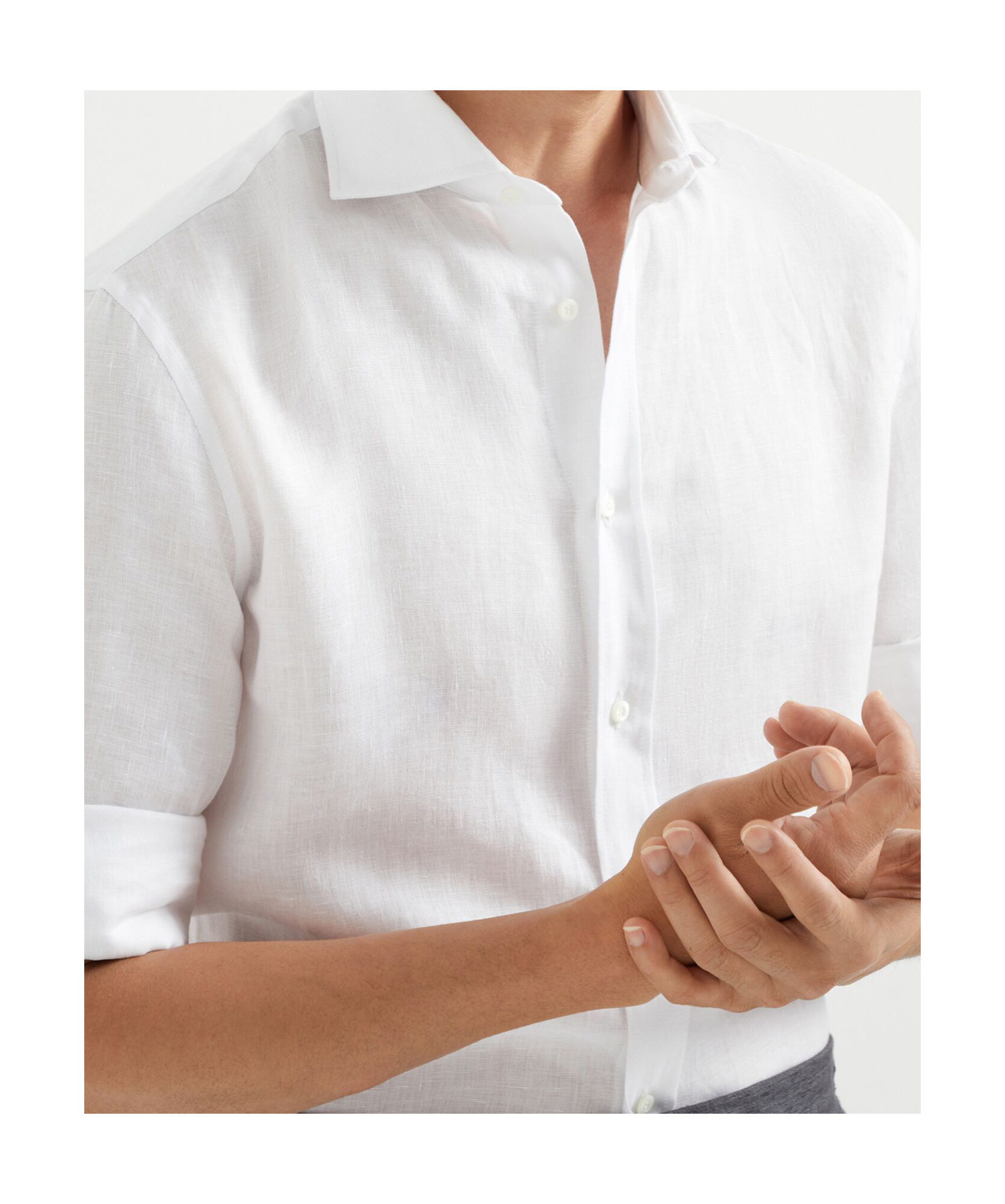 Brunello Cucinelli Cotton Shirt With Button-up Style And Spread Collar In White