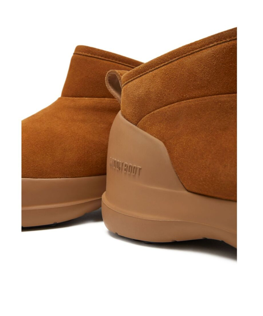 Moon Boot Suede Ankle Boots With Plush Fur Lining And Textured Sole In Brown