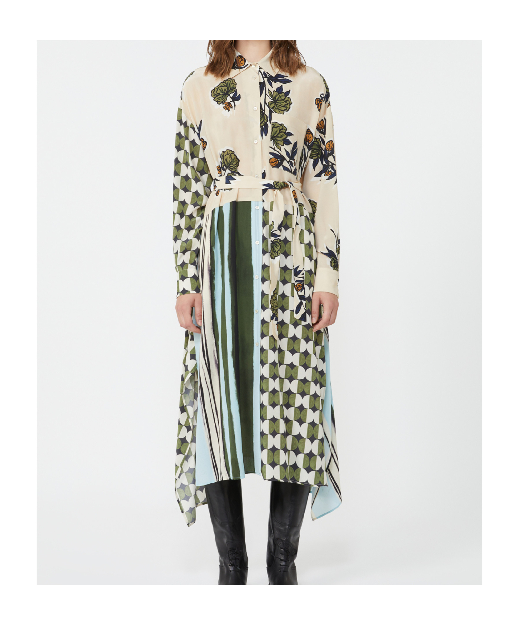 Weekend Max Mara Omens Beige Passo Printed Silk Midi Dress In Neutral