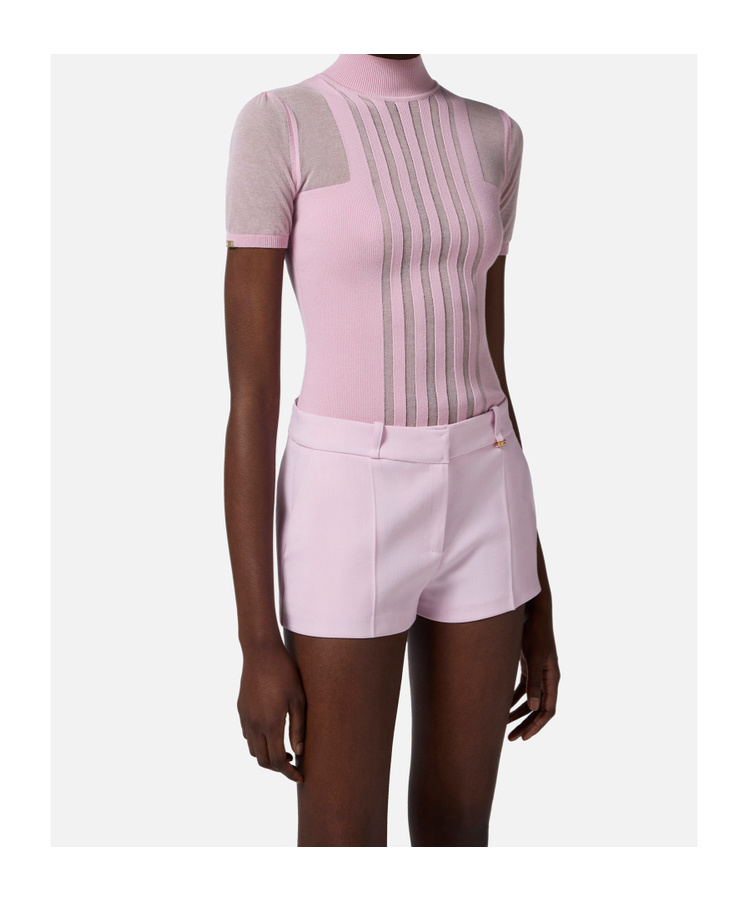 Elisabetta Franchi Short Sleeve Turtle Neck Sweater In Pink