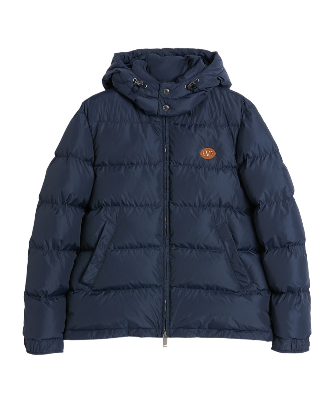 Valentino Nylon Hooded Down Jacket With Vlogo Patch In Blue