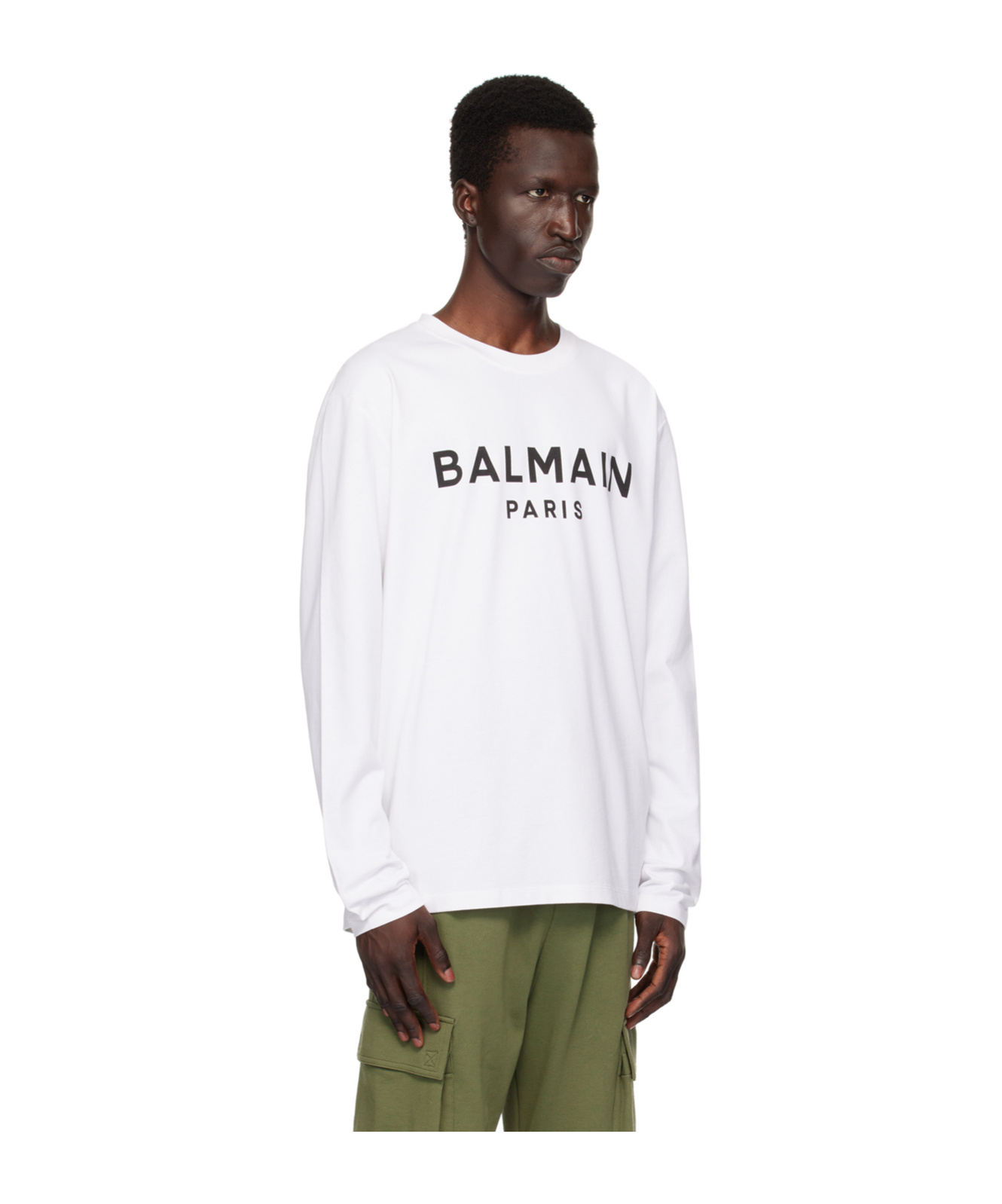 Balmain White Printed Logo Long Sleeve T-shirt In White