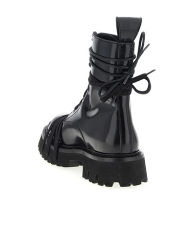 Moschino Glossy Leather Lace-up Boot With Sole In Black