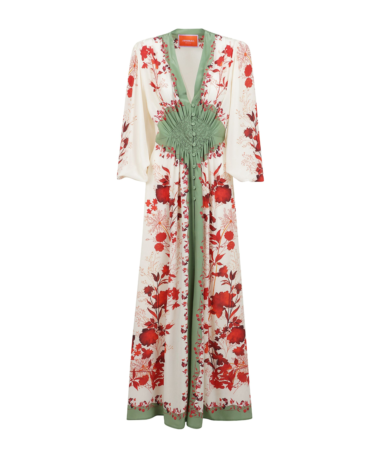 La Doublej La Double J Maxi Dress In Green Silk In White