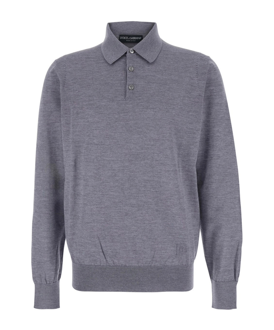 Dolce & Gabbana Grey Polo Shirt With Classic Collar And Tonal Logo Embroidery On The Front In Wool Man In Gray