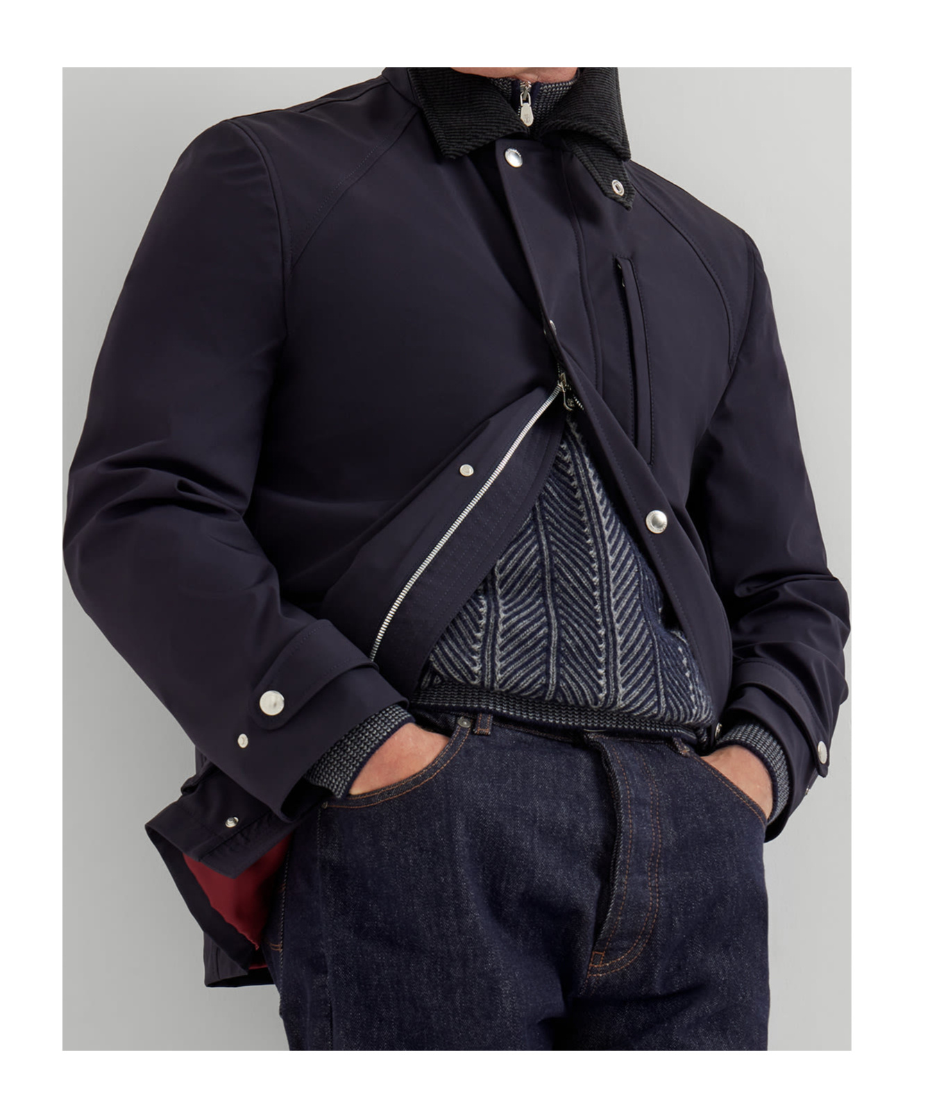 Brunello Cucinelli Stretch Coated Nylon Field Jacket In Blue
