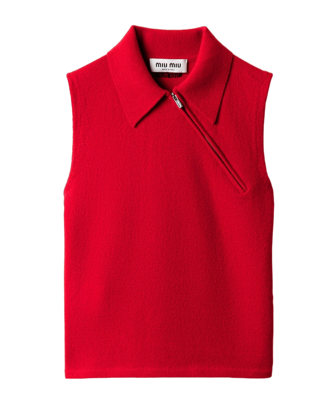 Miu Miu Ribbed-collar Zip-front Sleeveless Vest In Red