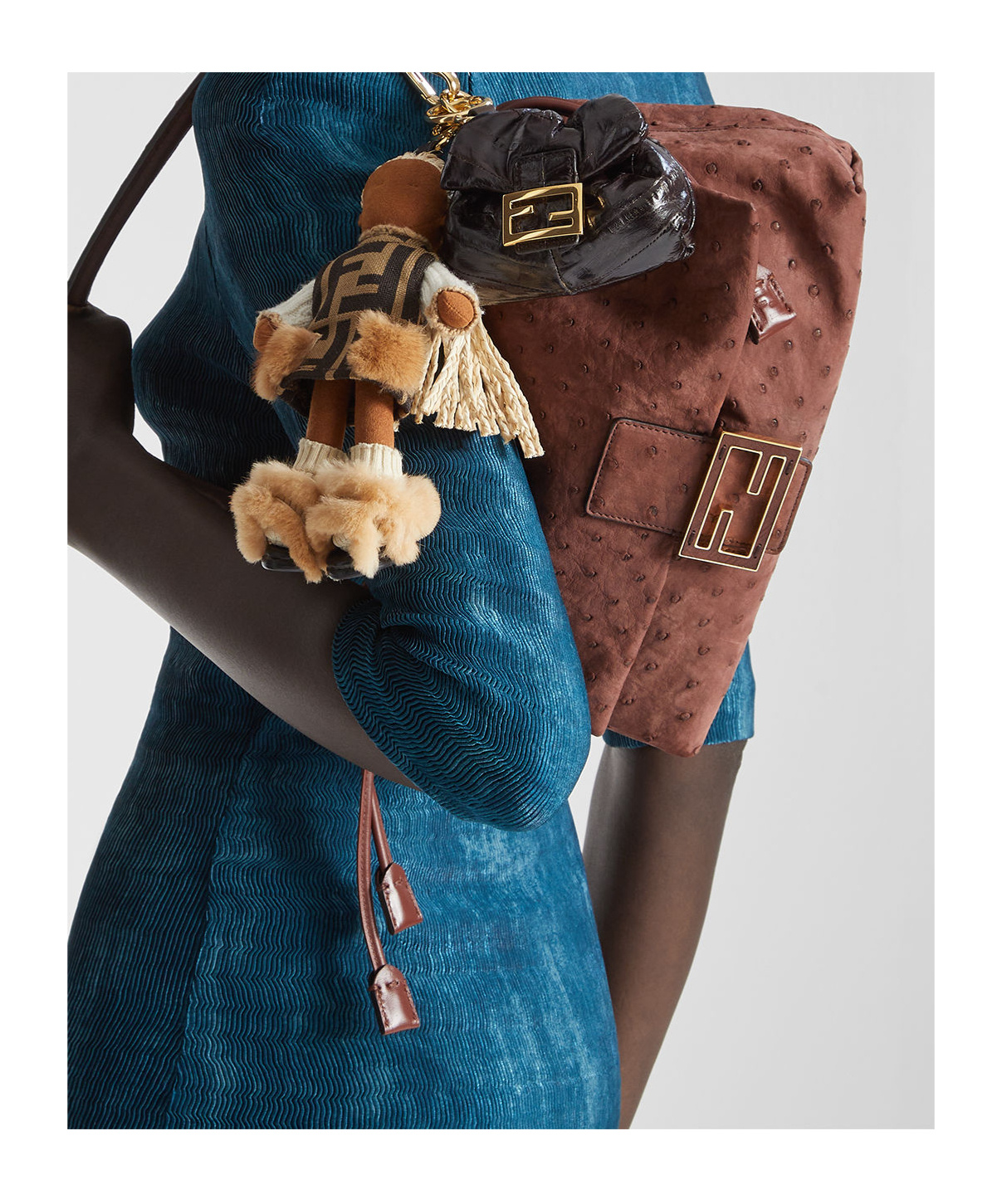 Fendi Brown Inlaid Hagfish Leather Miniature In Brown