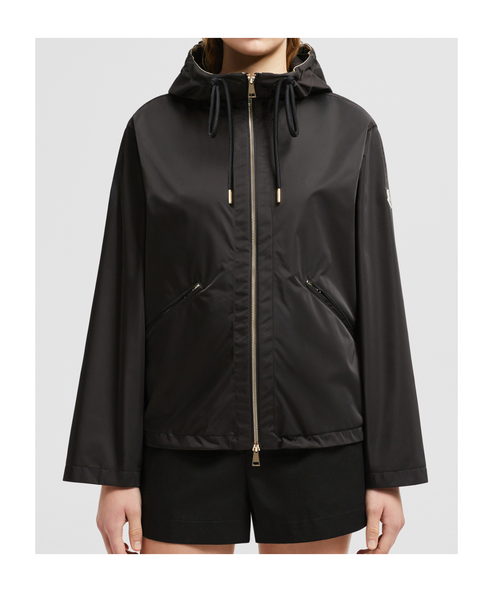 Moncler Logo Patch Windbreaker Jacket In Black