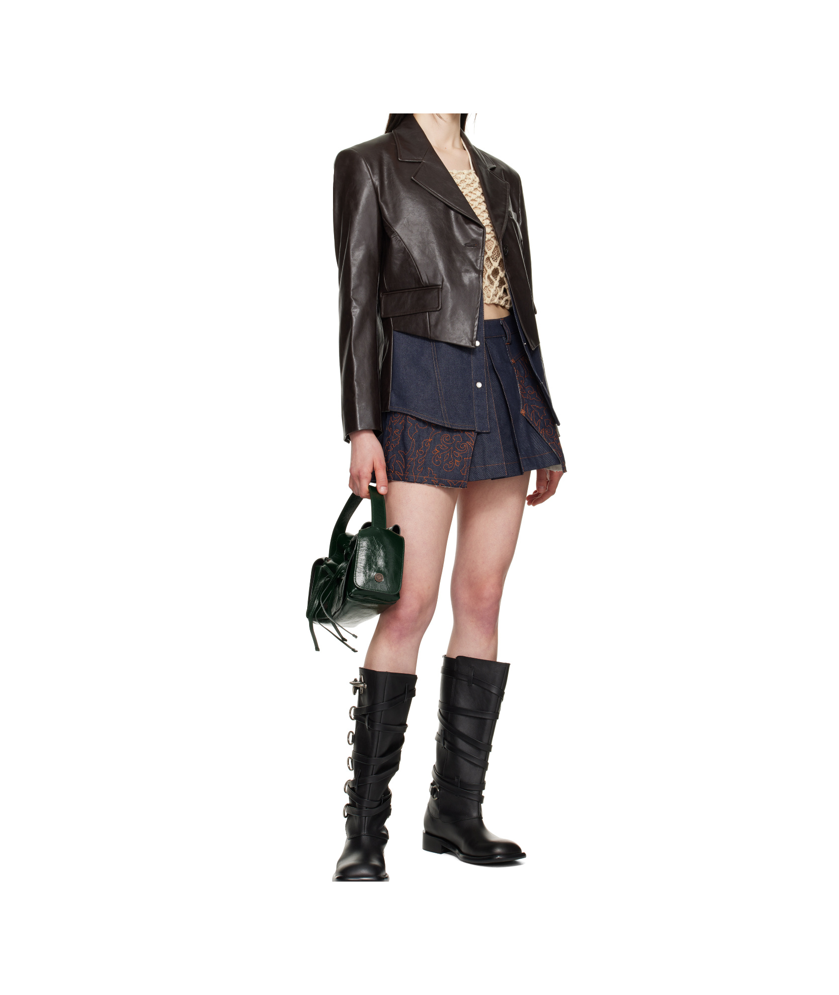 Andersson Bell Embroidery Panel Pleated Denim Miniskirt In Indigo