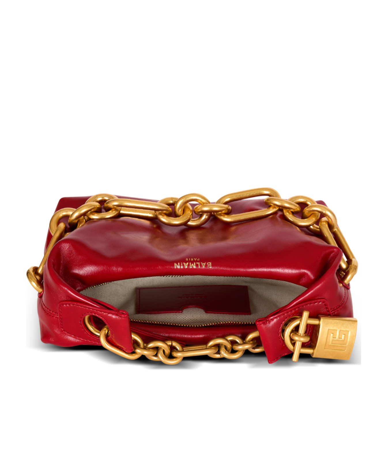 Balmain Sync Chain Mini Top-handle Bag In Calfskin Leather In Red
