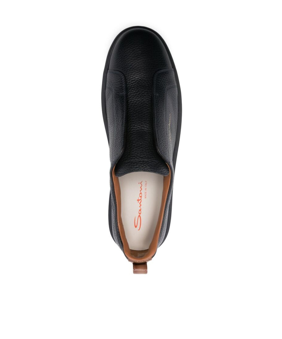 Santoni Victory Tumbled Leather Slip-on Sneakers In Black