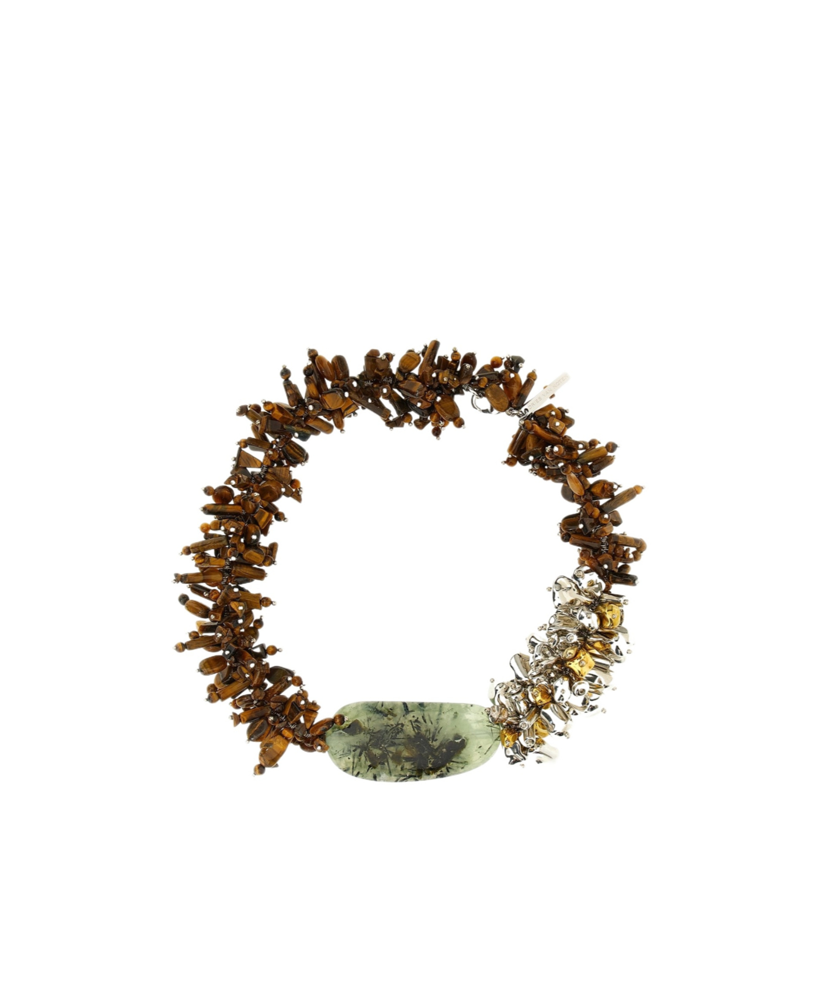 Dries Van Noten Chunky Beaded Necklace Metal Accents In Brown