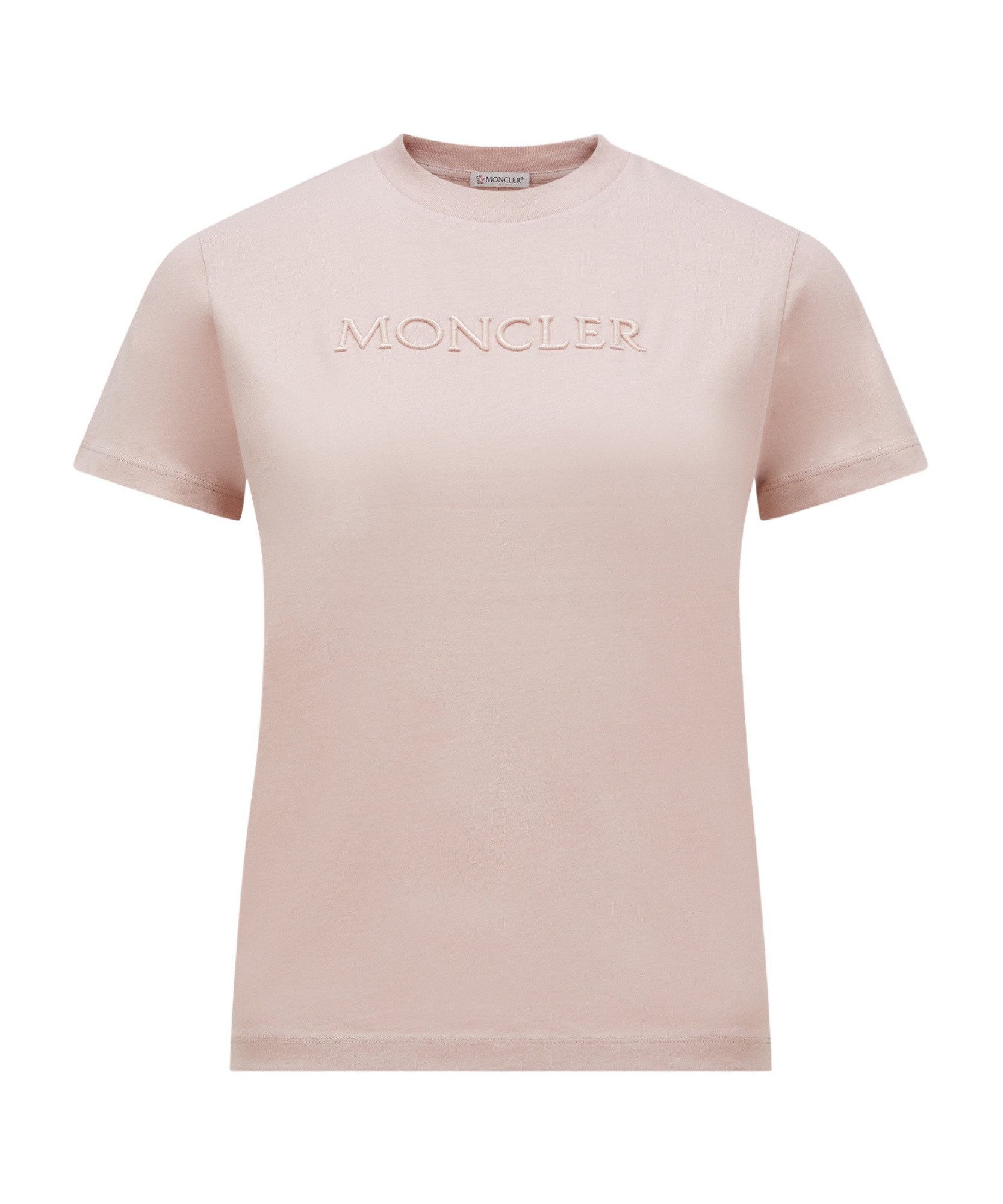 Moncler Embroidered Tonal Logo Cotton T-shirt In Pink