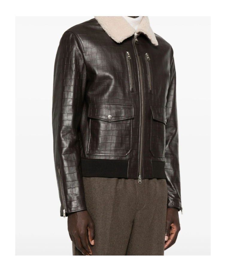 Mackage Embossed-leather Chance-nv Bomber Jacket In Brown