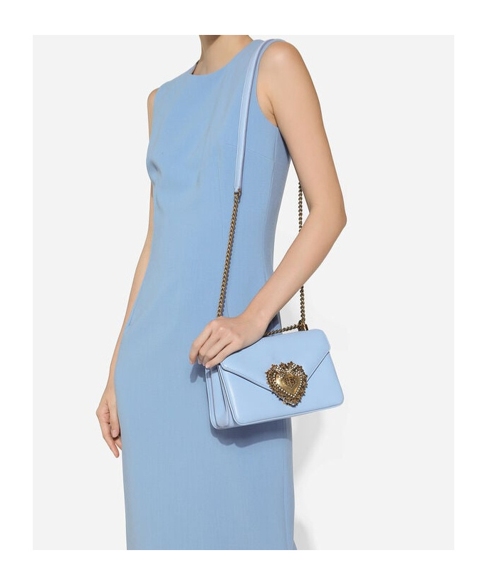 Dolce & Gabbana Medium Devotion Leather Crossbody Bag In Blue