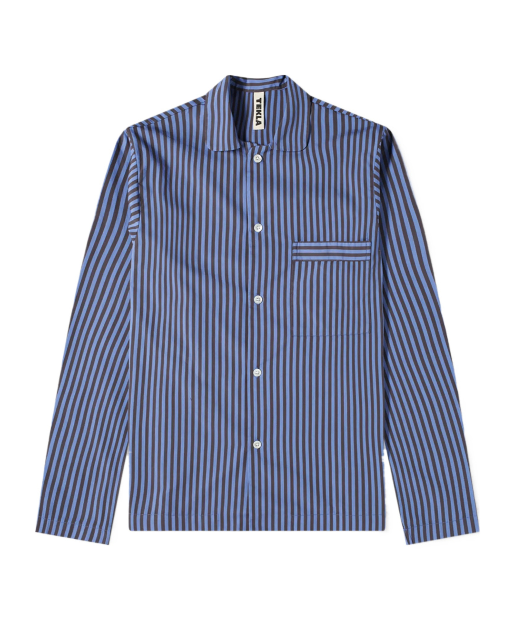 Tekla Camp-collar Striped Organic Cotton-poplin Pyjama Shirt In Blue
