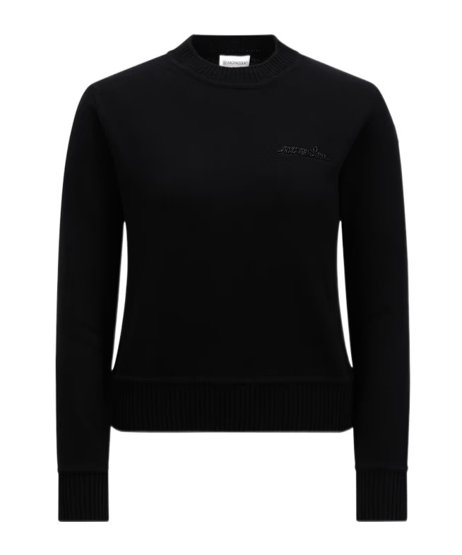 Moncler Beaded Logo Cashmere Wool Sweater In Black