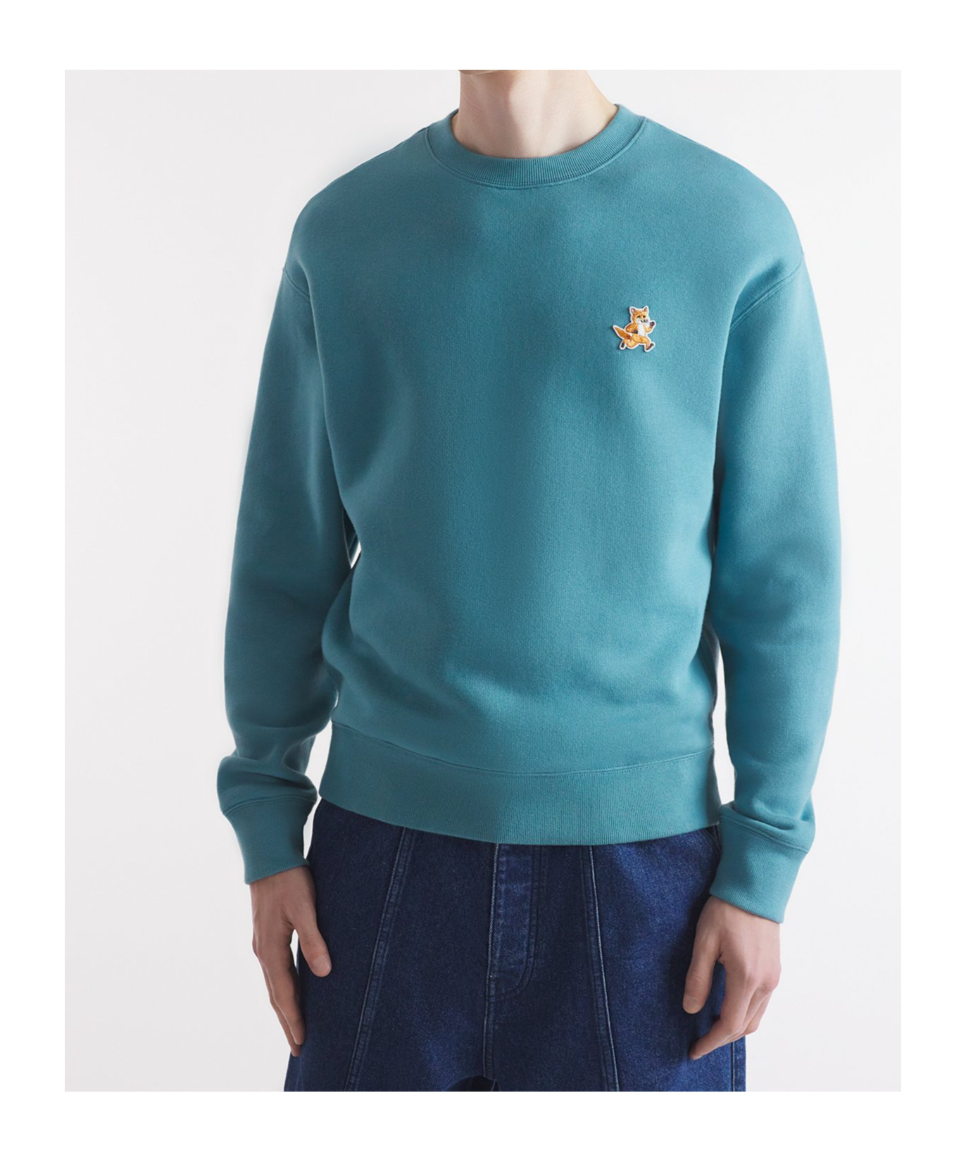 Maison Kitsuné Cotton Sweatshirt With Iconic Embroidered Logo On The Front In Blue