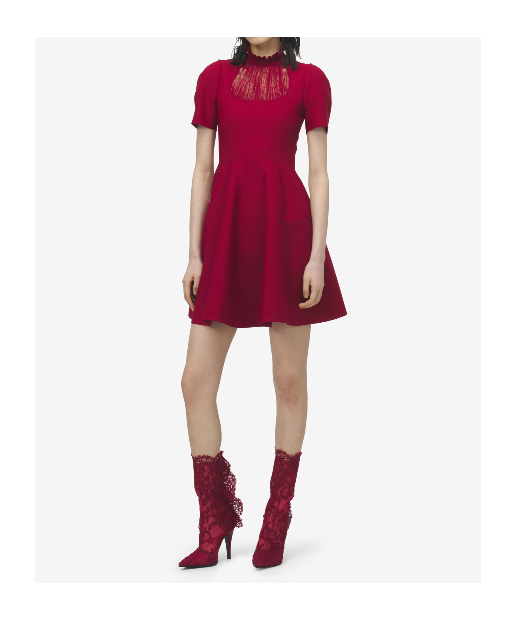 Alexander Mcqueen Lace Panel Mini Dress In Red