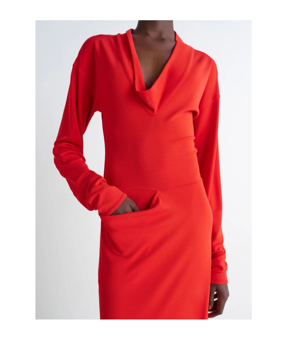 Lemaire Cowl-neck Pocket Dress In Red