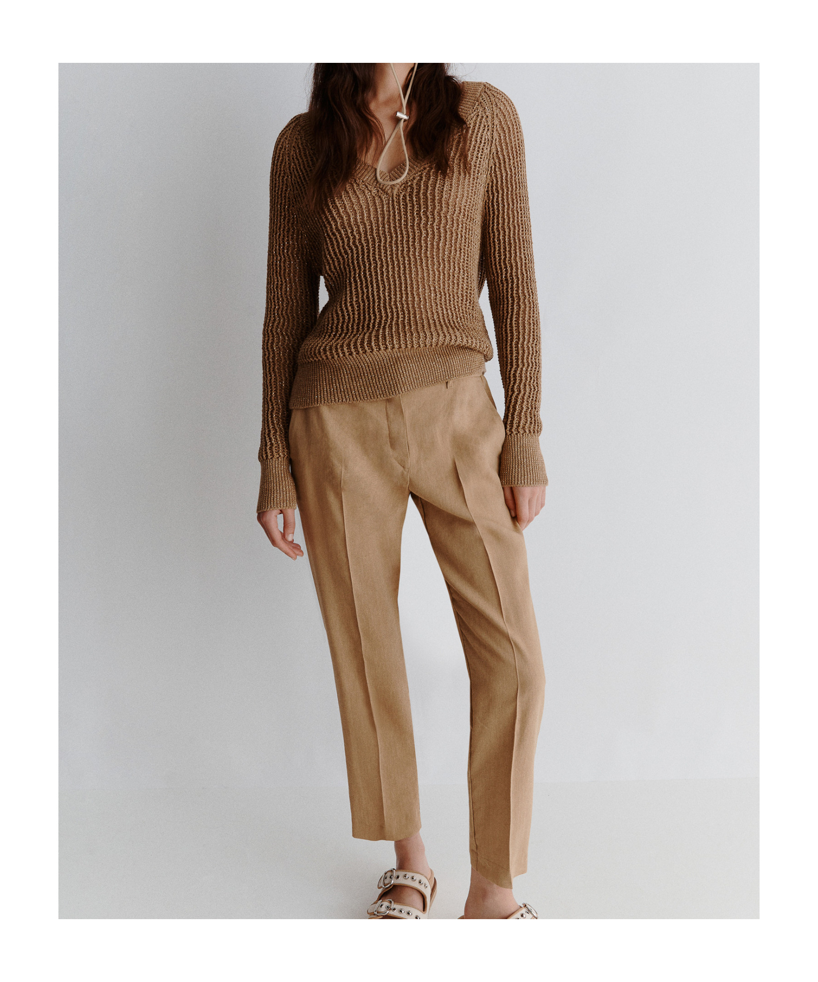 Shop Marella Cotton And Lurex Sweater In Brown