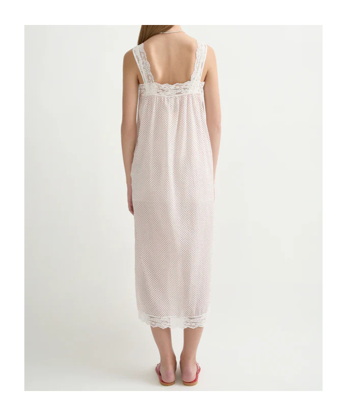 Posse Marlowe Polka-dot Lace-trim Midi Dress In Pink