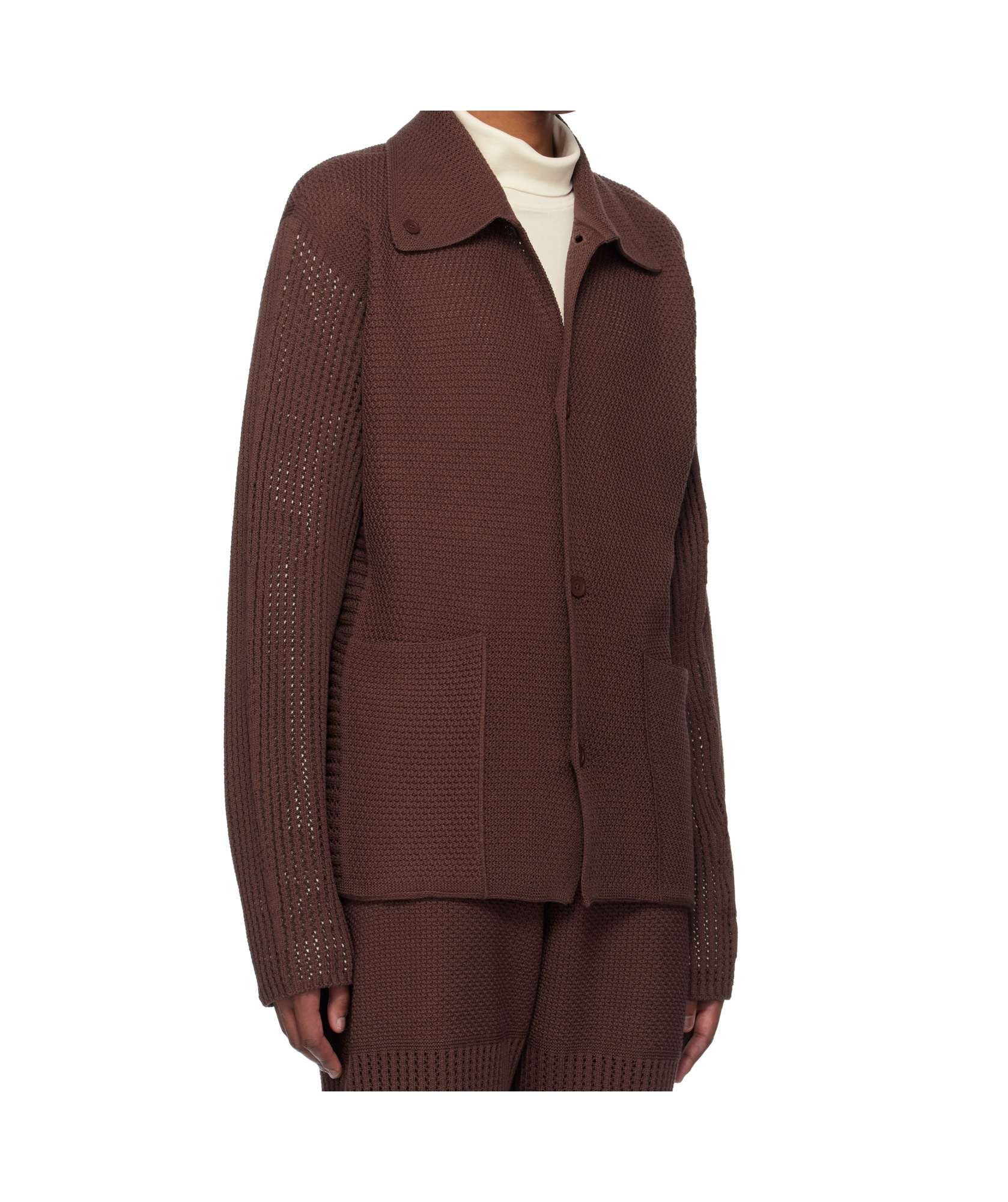 Issey Miyake Rustic Knit Cardigan In Red