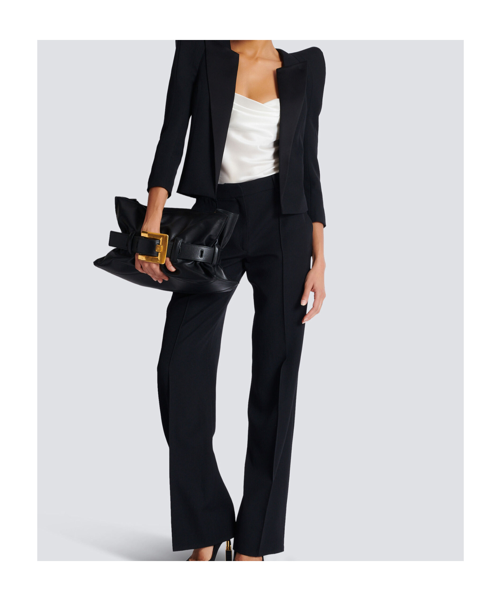Shop Balmain Cropped Grain De Poudre Jacket With Structured Shoulders In Black