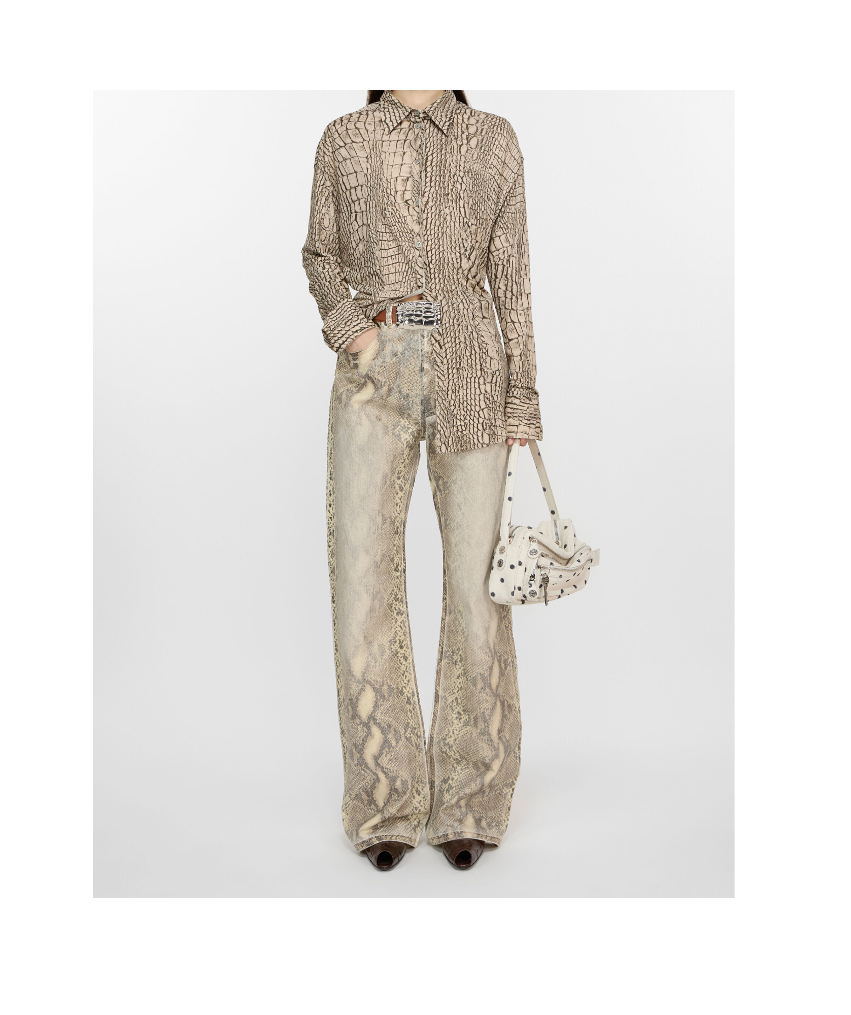 Acne Studios Printed Denim Pants In Nude