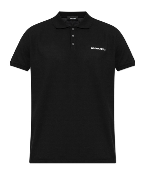 Dsquared2 Black Polo Shirt With Classic Collar And Logo Lettering On The Front In Black