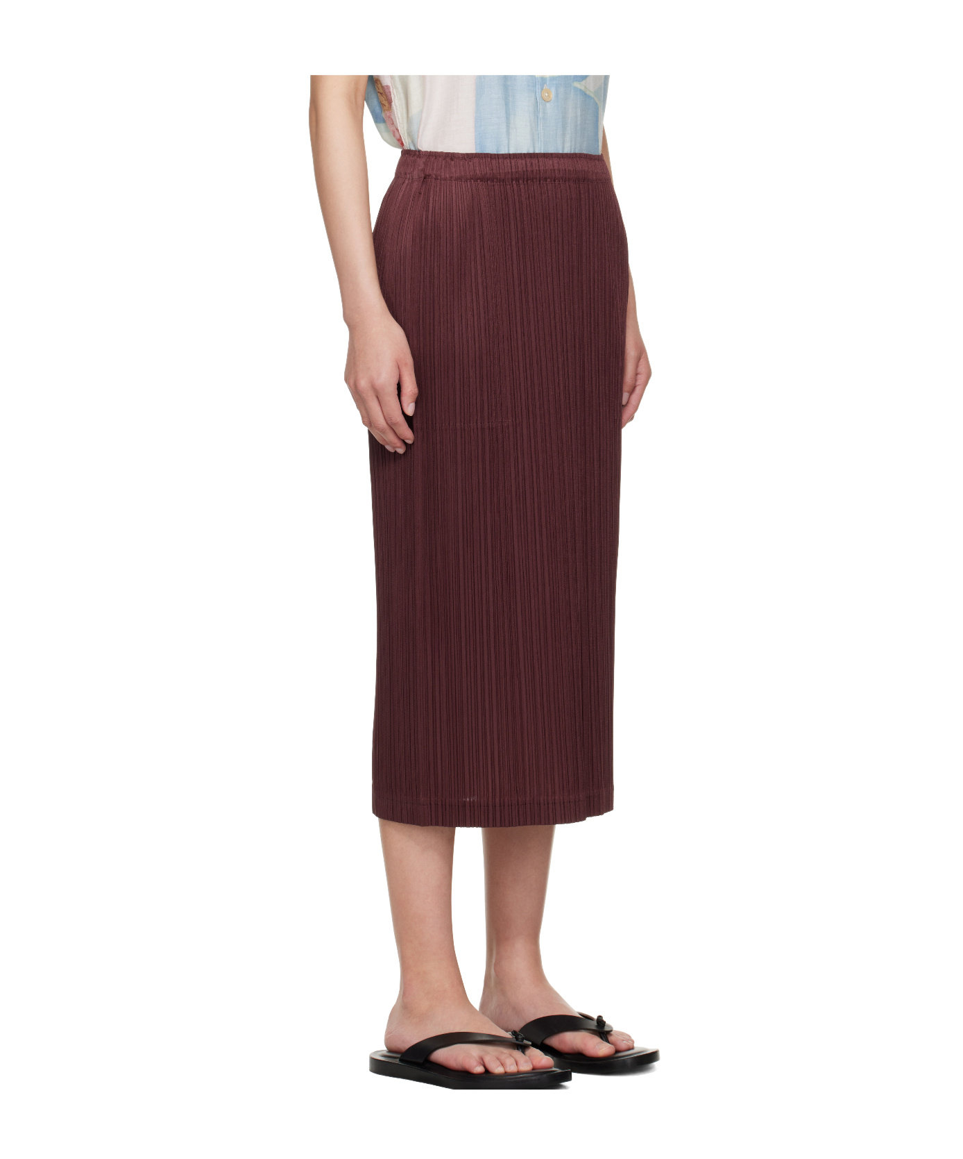 Issey Miyake Burgundy May Loop Bottoms Midi Skirt In Brown