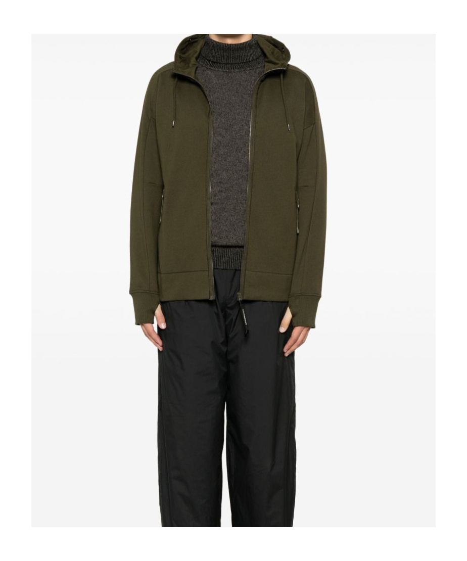 C.p. Company Goggles-detail Zip-up Hoodie In Green