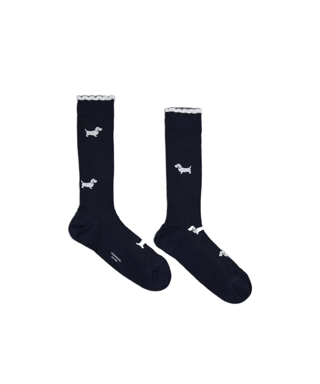 Thom Browne Hector-motif Scalloped-edge Socks In Black