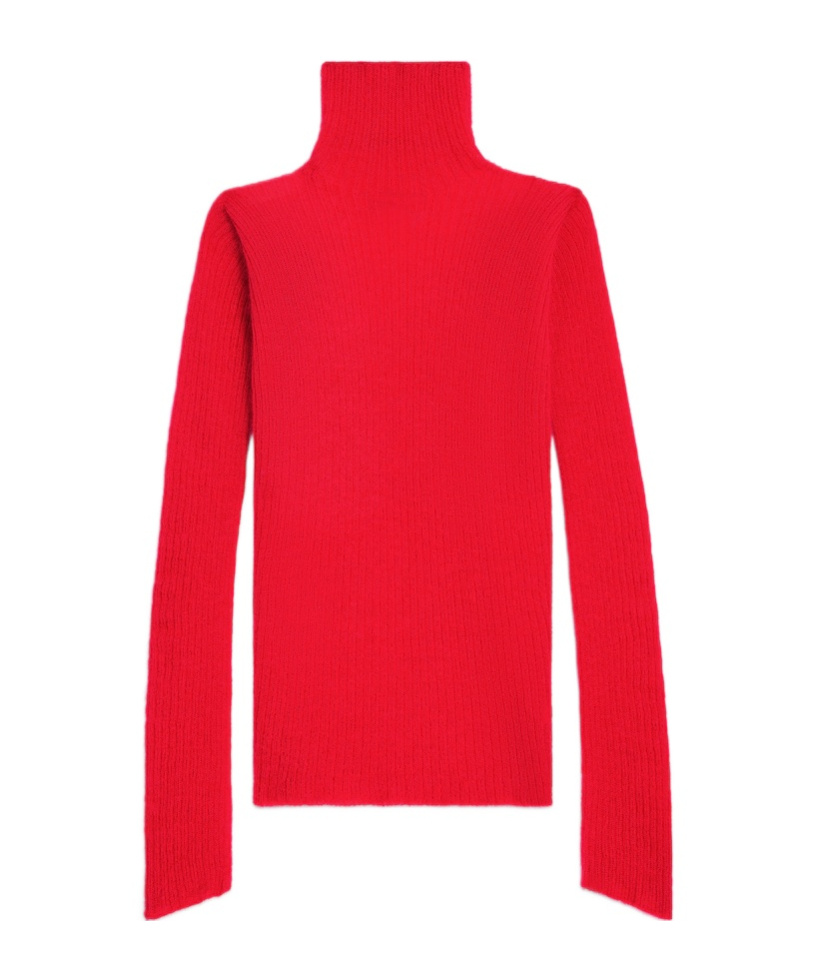 Celine Turtleneck Sweater In Ribbed Mohair And Silk In Red